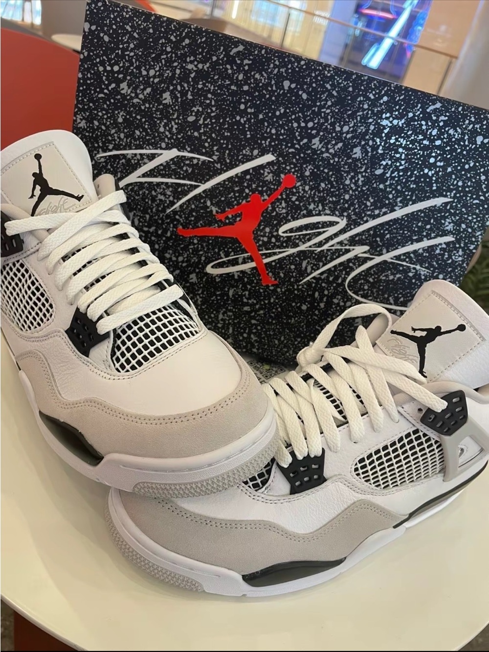 Air Jordan 4 Retro Military Black White Grey Sneakers